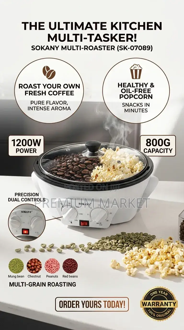 Coffee Machine Sokany Roaster የቡና ፍሬ እና የተለያዩ ደርቅ ጥራጥሬዎች መቁያ ማሽን