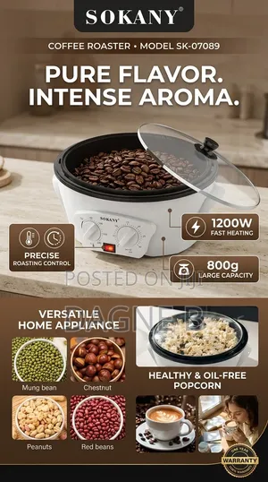 Coffee Machine Sokany Roaster የቡና ፍሬ እና የተለያዩ ደርቅ ጥራጥሬዎች መቁያ ማሽን