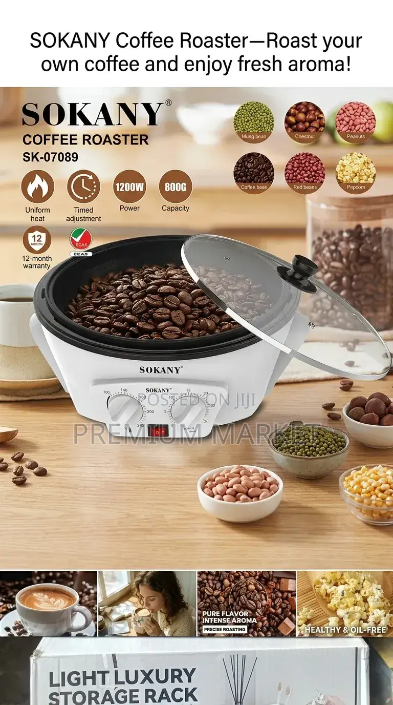 Coffee Machine Sokany Roaster የቡና ፍሬ እና የተለያዩ ደርቅ ጥራጥሬዎች መቁያ ማሽን