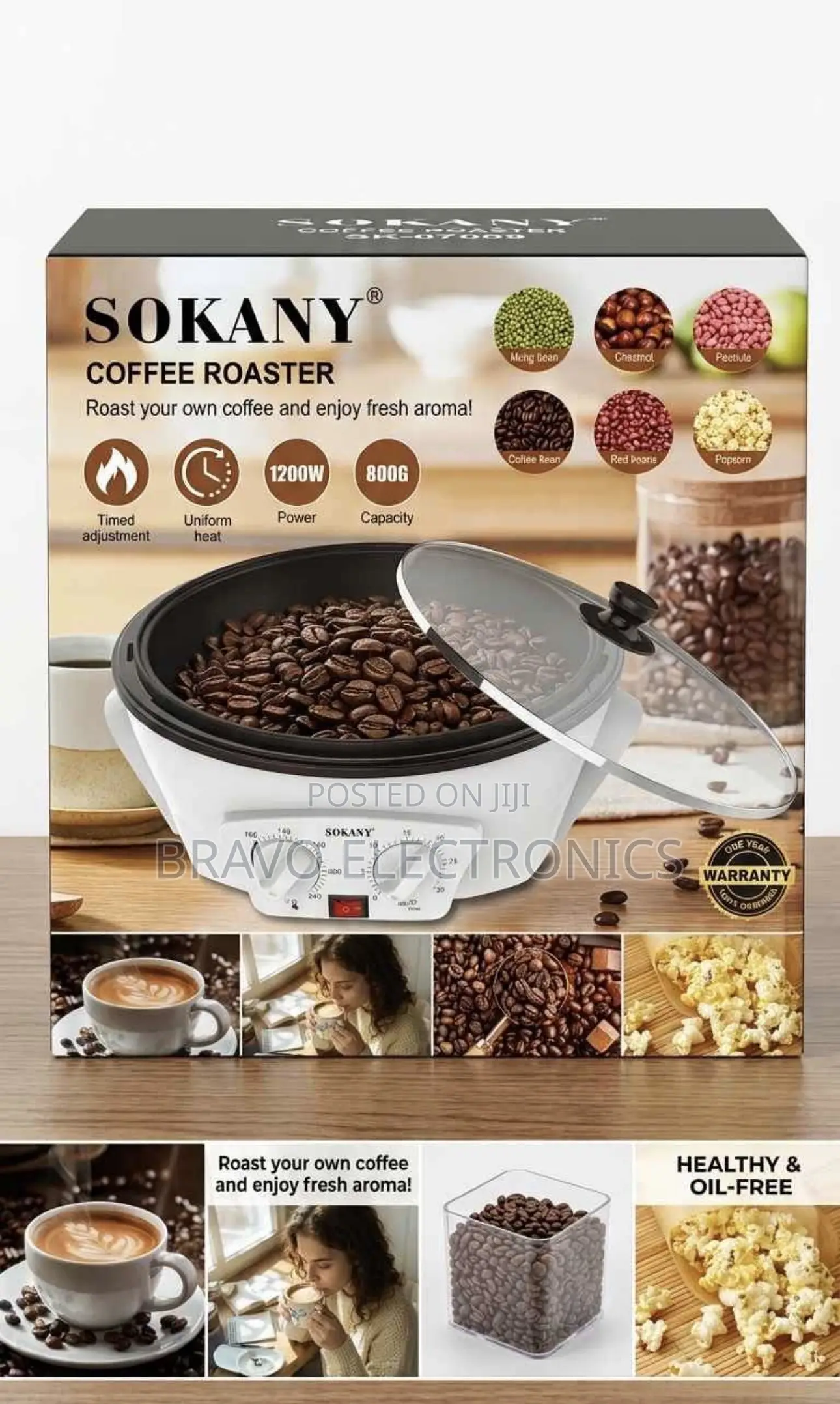 Sokany Coffee Roaster 800g –1200W | የቡና መቁያ ማሽን |