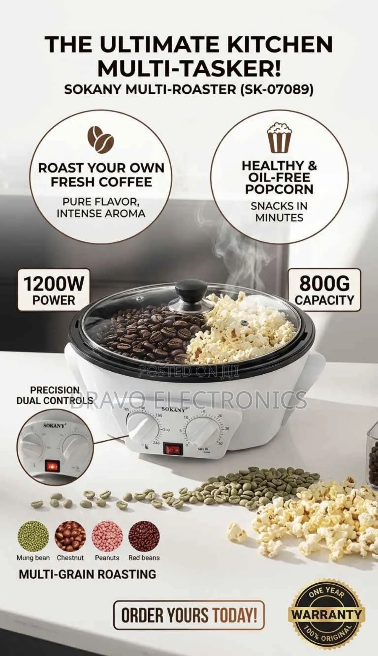 Sokany Coffee Roaster 800g –1200W | የቡና መቁያ ማሽን |