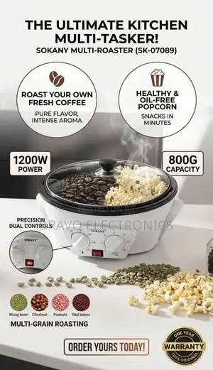 Sokany Coffee Roaster 800g –1200W | የቡና መቁያ ማሽን |