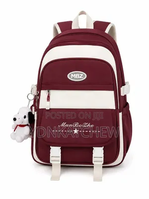 MBZ Stylish School Backpack – Burgundy White (የትምህርት ቤት ቦርሳ)