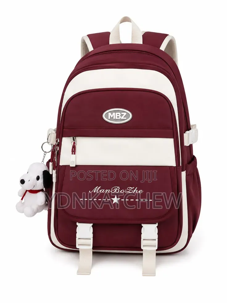 MBZ Stylish School Backpack – Burgundy White (የትምህርት ቤት ቦርሳ)