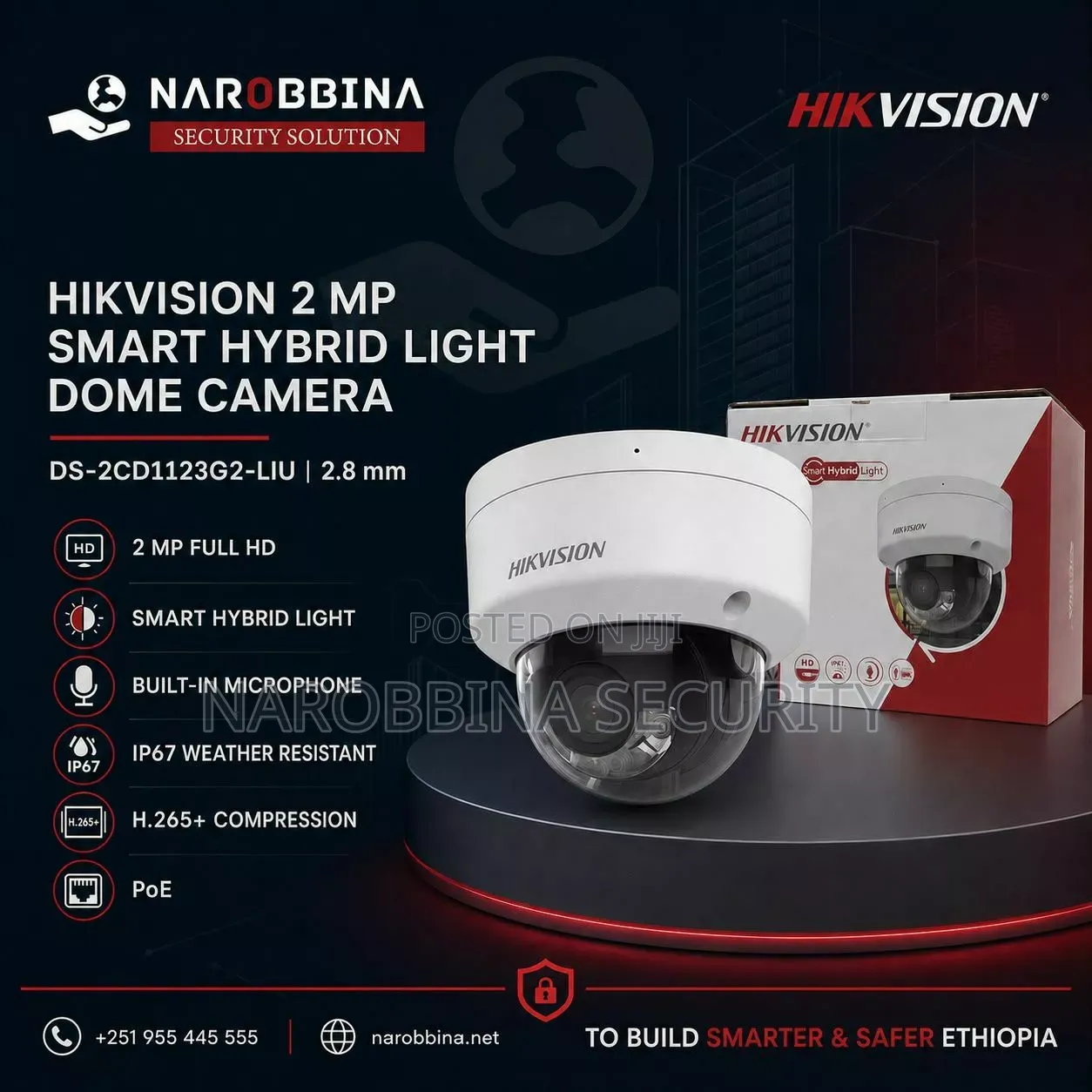 Hikvision 2 MP Smart Hybrid Light Fixed Dome Camera