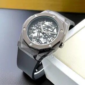 Hublot Geneve Octagonal Black Skeleton Steel Black Rubber Mens Watch
