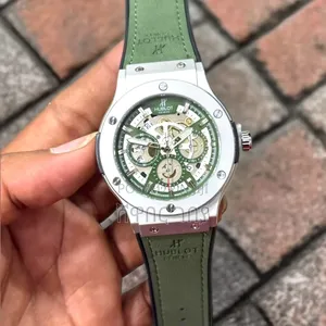 Hublot Geneve Green Chronograph Dial Steel Green Leather Mens Watch