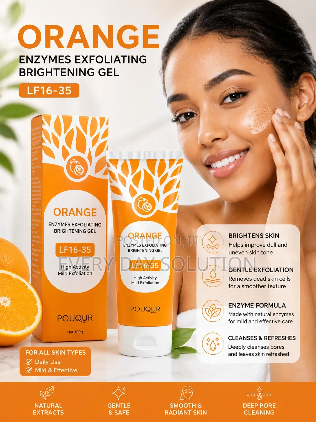 Pouqur Orange Enzyme Brightening Gel – Gentle Skin Exfoliator