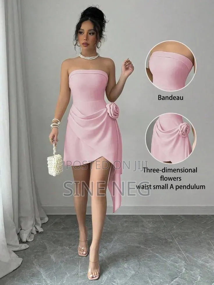 Elegant Pink Strapless Mini Party Dress