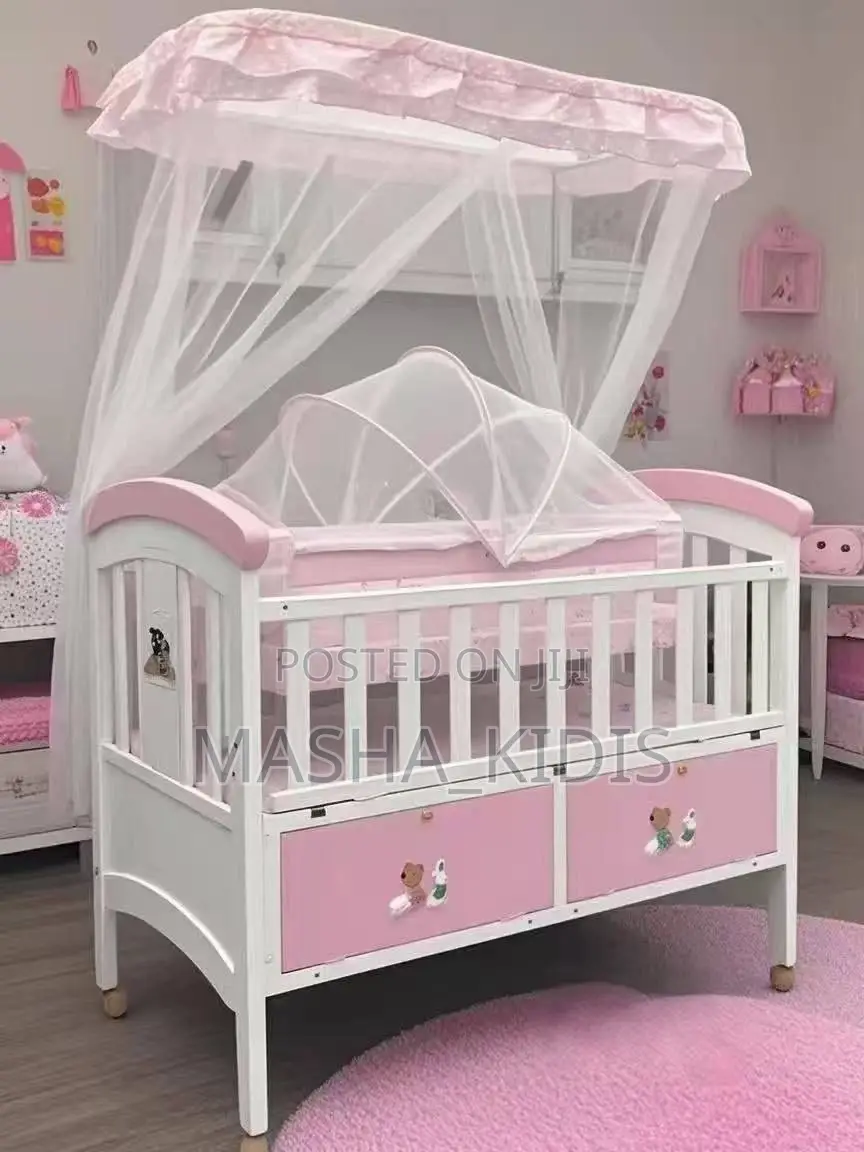 Portable Wooden Baby Crib Featuring Built-in Storage