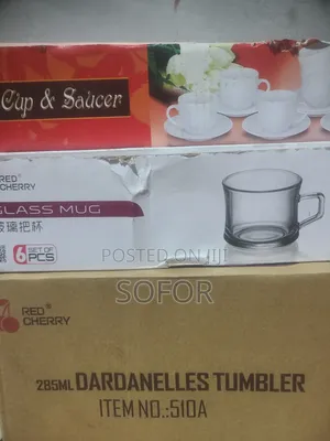 Red የውሀና የሻይ ብርጭቆ ከቡና ሲኒ ጋር( Water and Tea Glass With Coffee Cups)