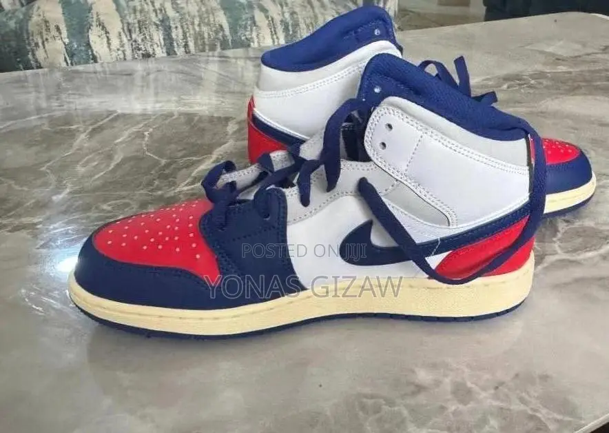 Air Jordan 1 Mid (Colorway: White / Deep Royal Blue - University Red)