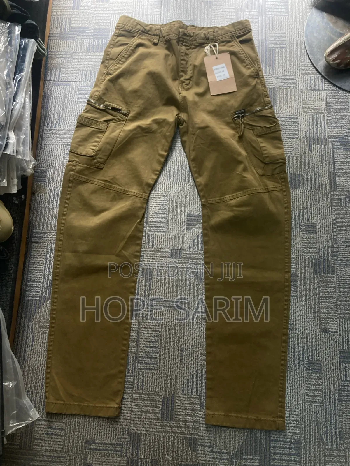 Multi-Zip Khaki Utility Cargo Pants: