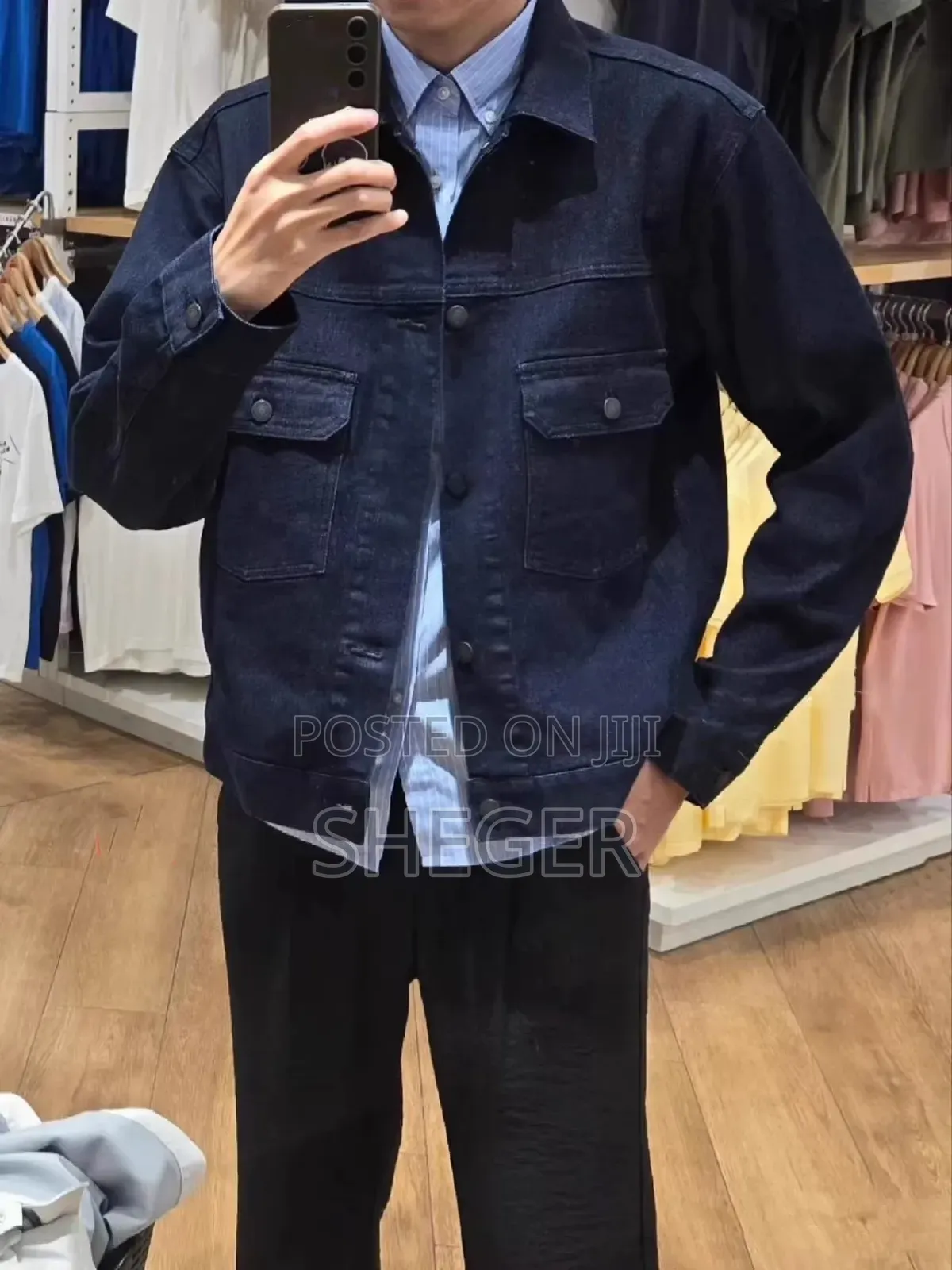 Men's Black "Heavy Duty" Denim Jacket Buttoned Front Full Sleeve