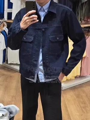 Men's Black "Heavy Duty" Denim Jacket Buttoned Front Full Sleeve