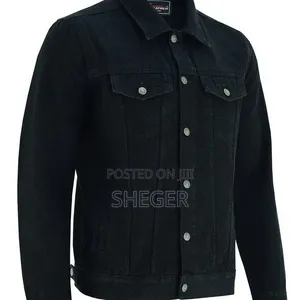Men's Black "Heavy Duty" Denim Jacket Buttoned Front Full Sleeve
