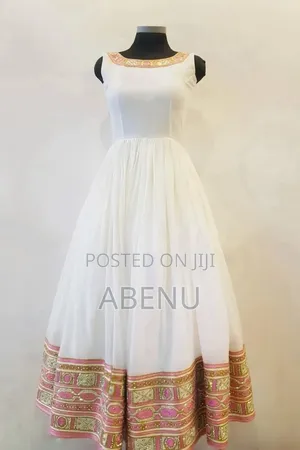 Elegant Ethiopian Habesha Kemis – White Emerald Green Traditional