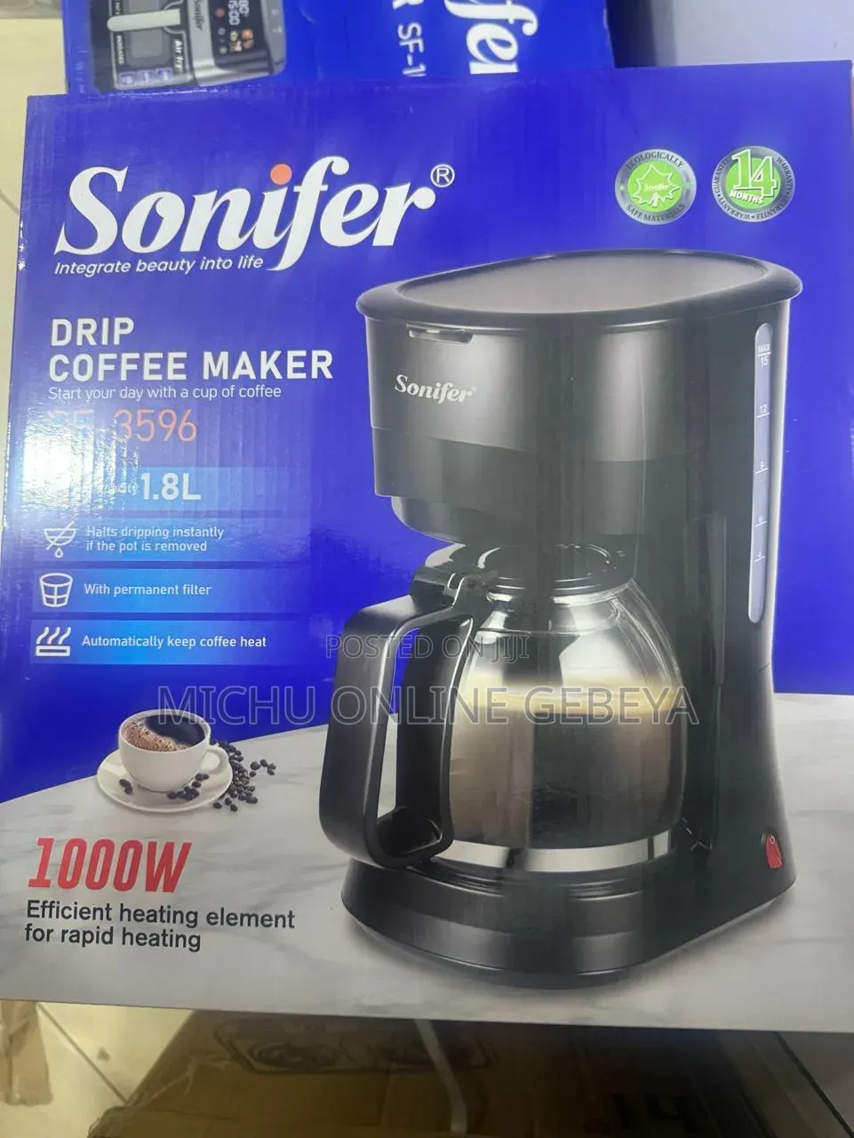 Sonifer SF-3596 1.8l/ 15 Cups Drip Coffee Maker/ Free Delivery