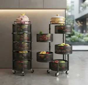 Kitchen Storage Rack With Wheels 5 Spacious Rotating Mesh Baskets