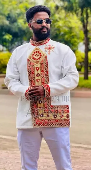 Elegant White Ethiopian Men's Traditional Shirt
