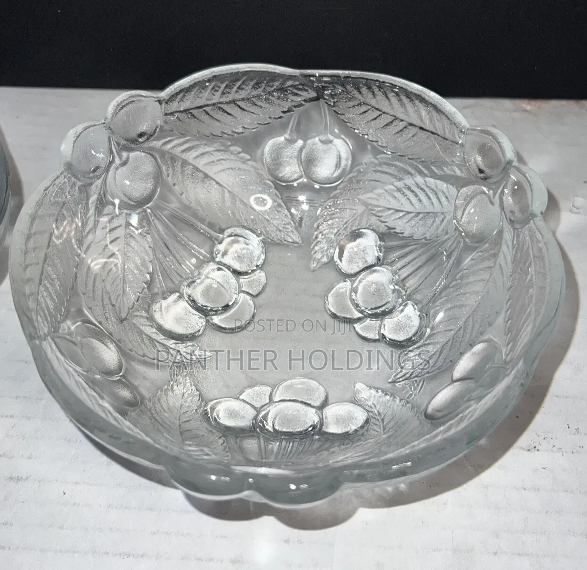 Set of 6 Crystal 6" Round Bowls "BOUNTIFUL" Cherries Leaves EUC