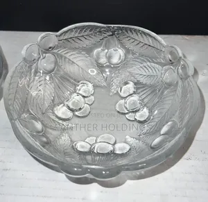 Set of 6 Crystal 6" Round Bowls "BOUNTIFUL" Cherries Leaves EUC