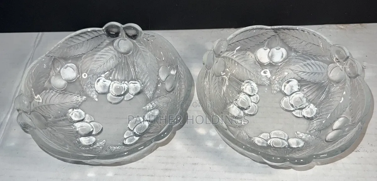 Set of 6 Crystal 6" Round Bowls "BOUNTIFUL" Cherries Leaves EUC