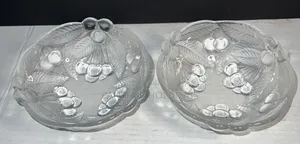 Set of 6 Crystal 6" Round Bowls "BOUNTIFUL" Cherries Leaves EUC