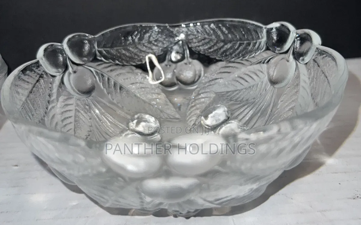 Set of 6 Crystal 6" Round Bowls "BOUNTIFUL" Cherries Leaves EUC
