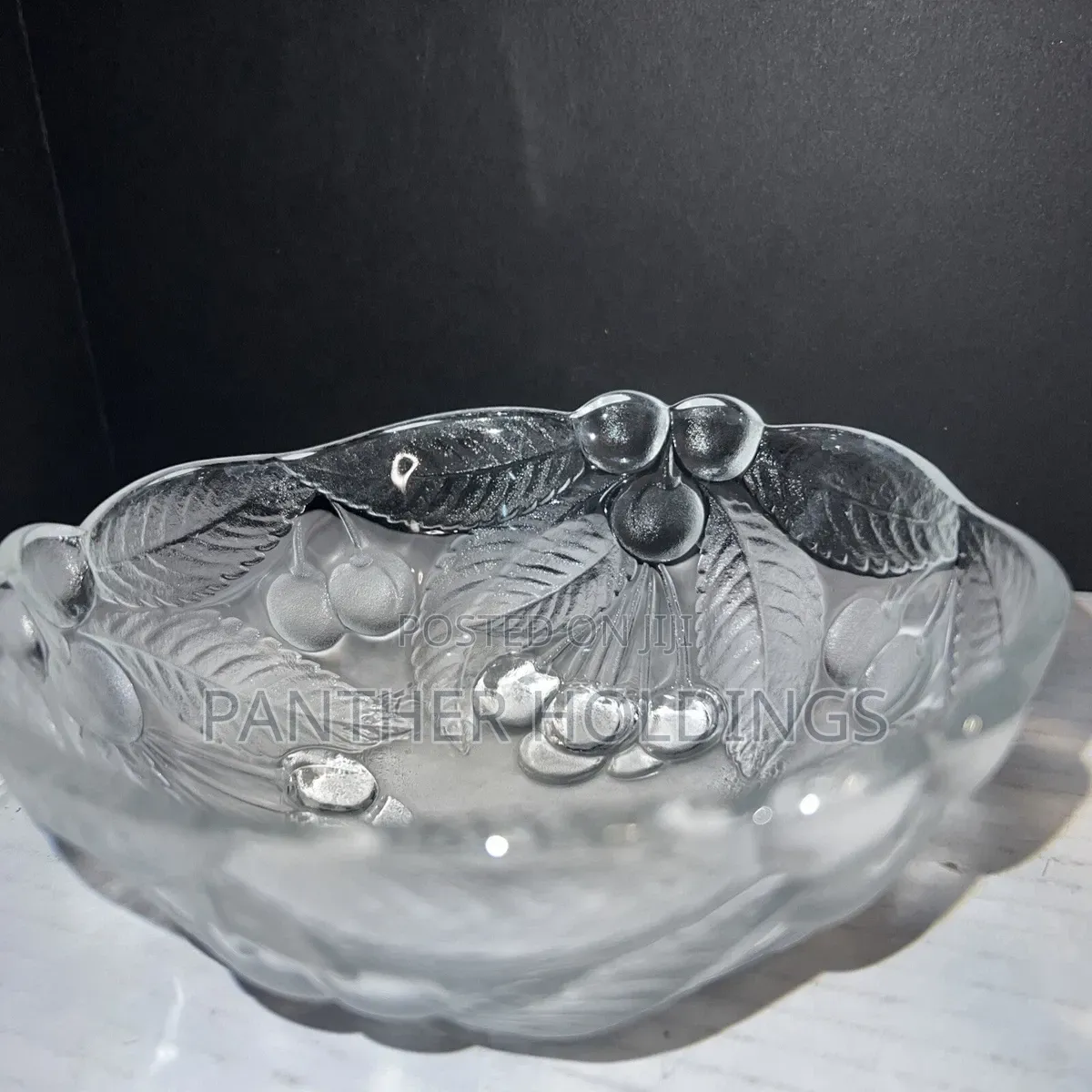 Set of 6 Crystal 6" Round Bowls "BOUNTIFUL" Cherries Leaves EUC