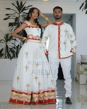 Elegant Ethiopian Habesha Couple Traditional Wedding Outfit