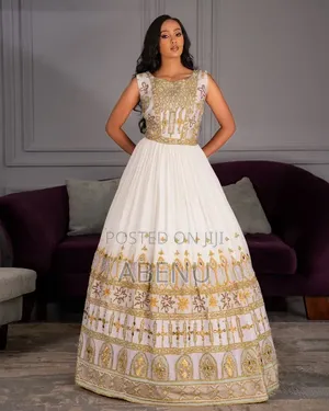 Elegant White Gold Ethiopian Habesha Kemis