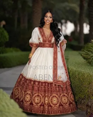 Elegant White Gold Ethiopian Habesha Kemis