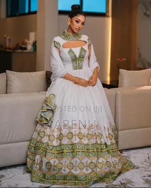 Elegant White Gold Ethiopian Habesha Kemis