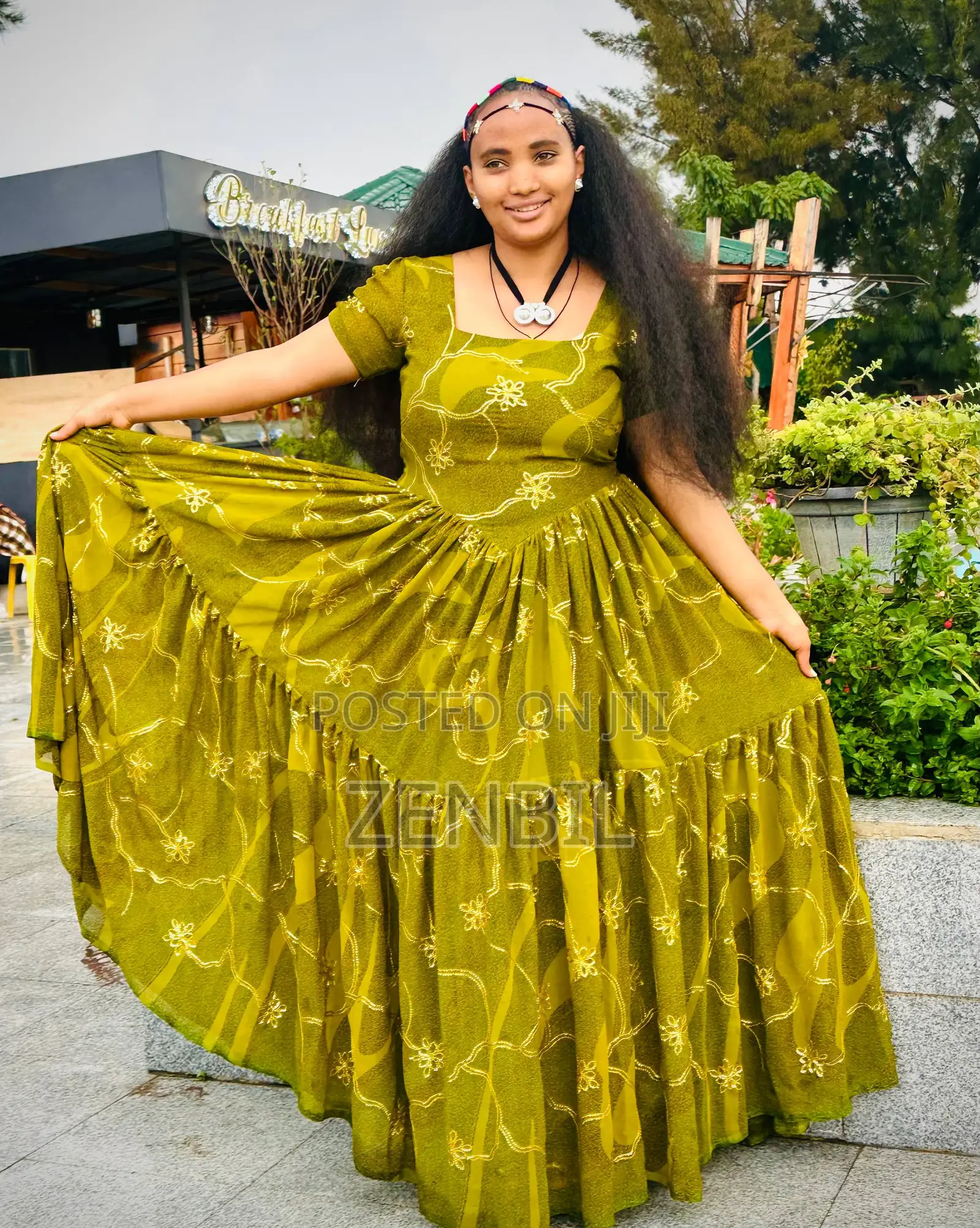 Olive Gold Ashenda 2018 EC Chiffon Dress | Zenbil Chiffon