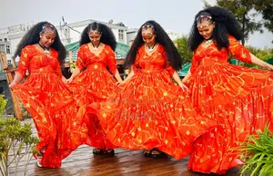 Red Ashenda 2018 EC Singer Chiffon Dress | Zenbil Chiffon Ethiopia
