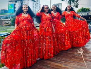 Red Ashenda 2018 EC Singer Chiffon Dress | Zenbil Chiffon Ethiopia