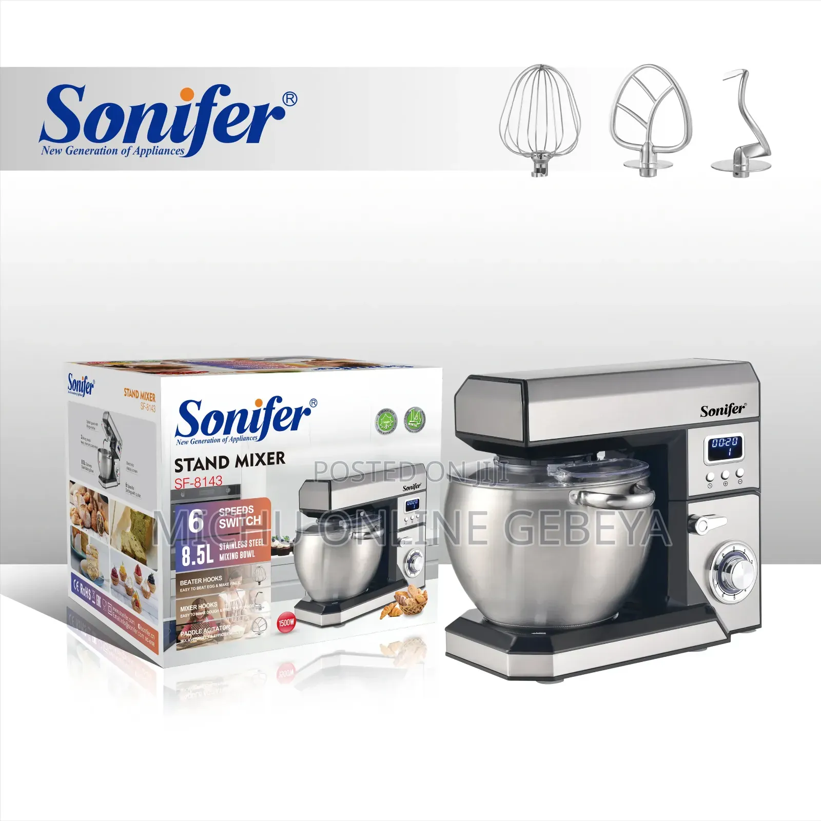 Sonifer SF-8143 8.5L Stand Mixer የሊጥ ማቡኪያ / Free Delivery