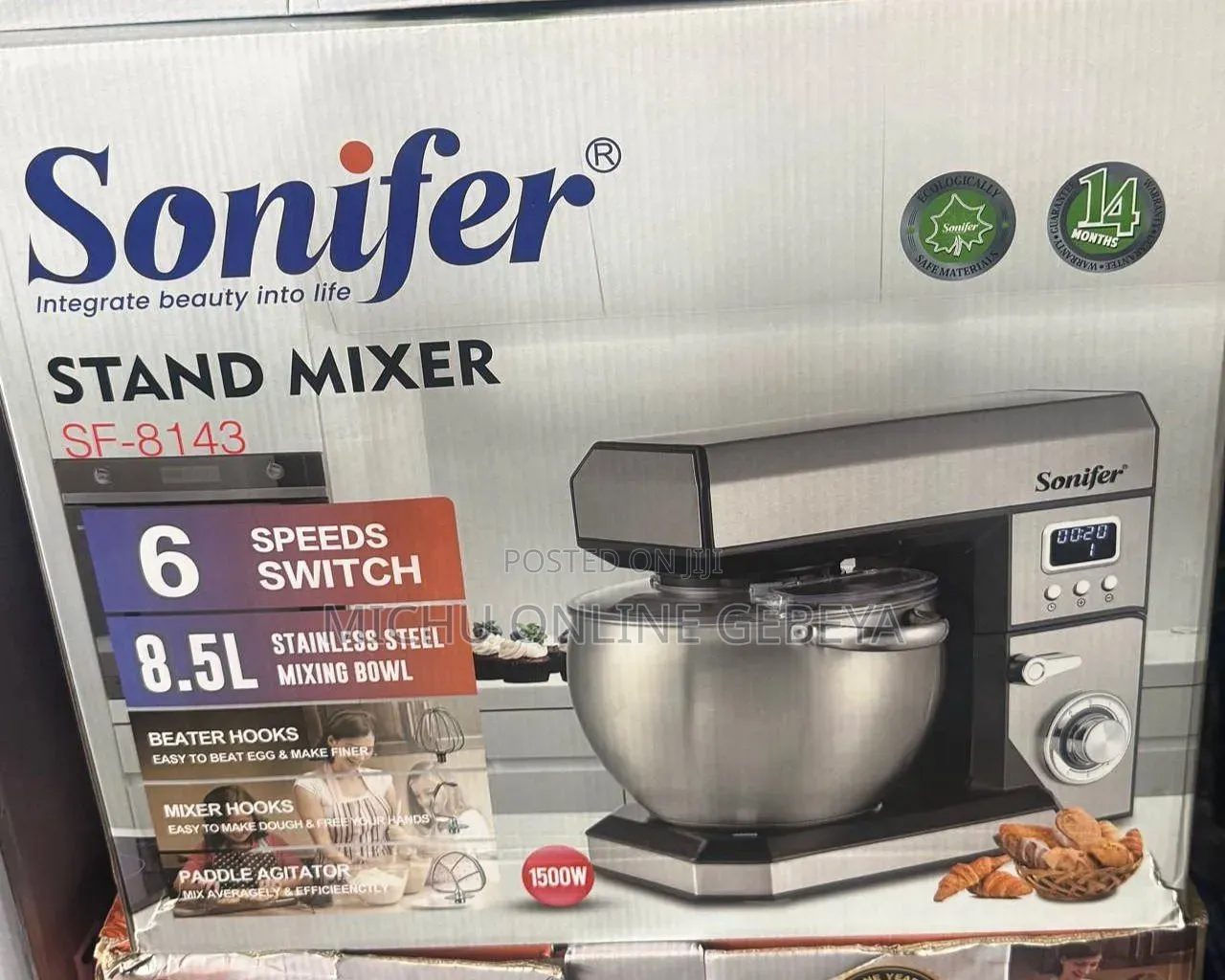 Sonifer 8.5L 6 Speed የሊጥ ማቡኪያ Stand Mixer/ Free Delivery