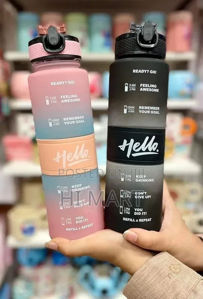 Hello Water Bottle With Time Marker(1litre Capacity)
