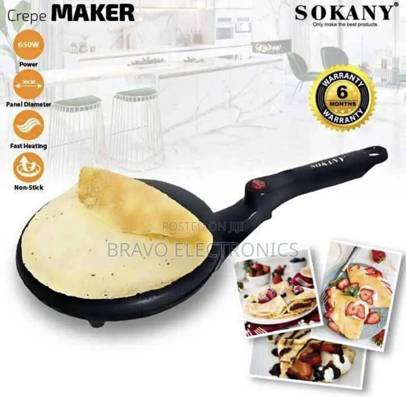  Sokany Electric Crepe Maker 650W – Pancake Maker | Non-Stick