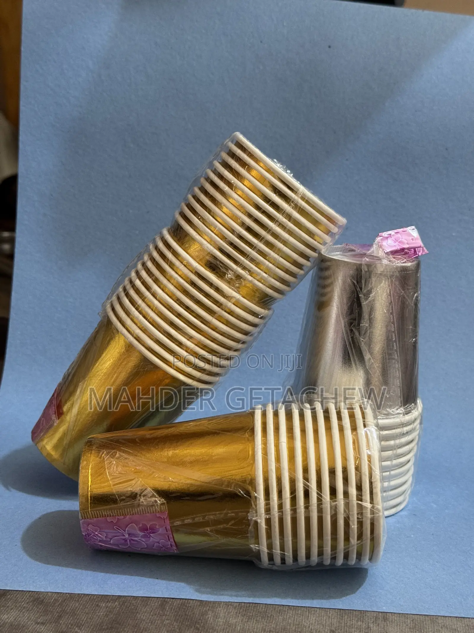 Disposable Paper Cups With a Metallic Finish (Gold and Silver).