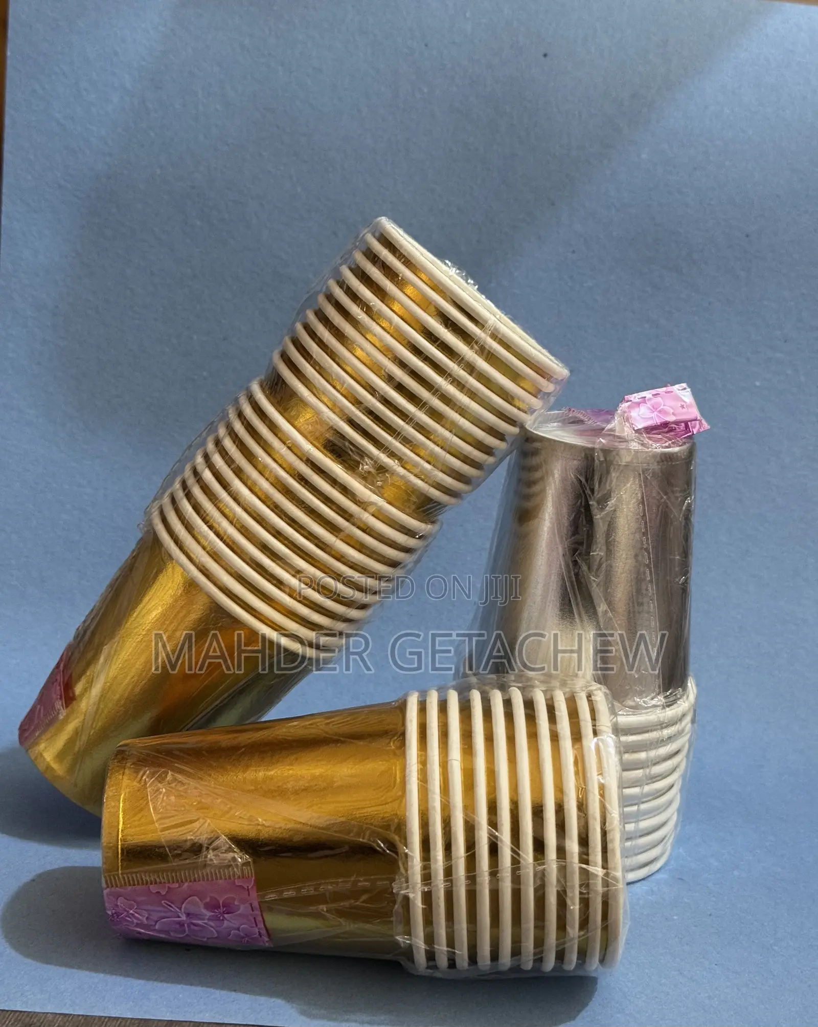 Disposable Paper Cups With a Metallic Finish (Gold and Silver).