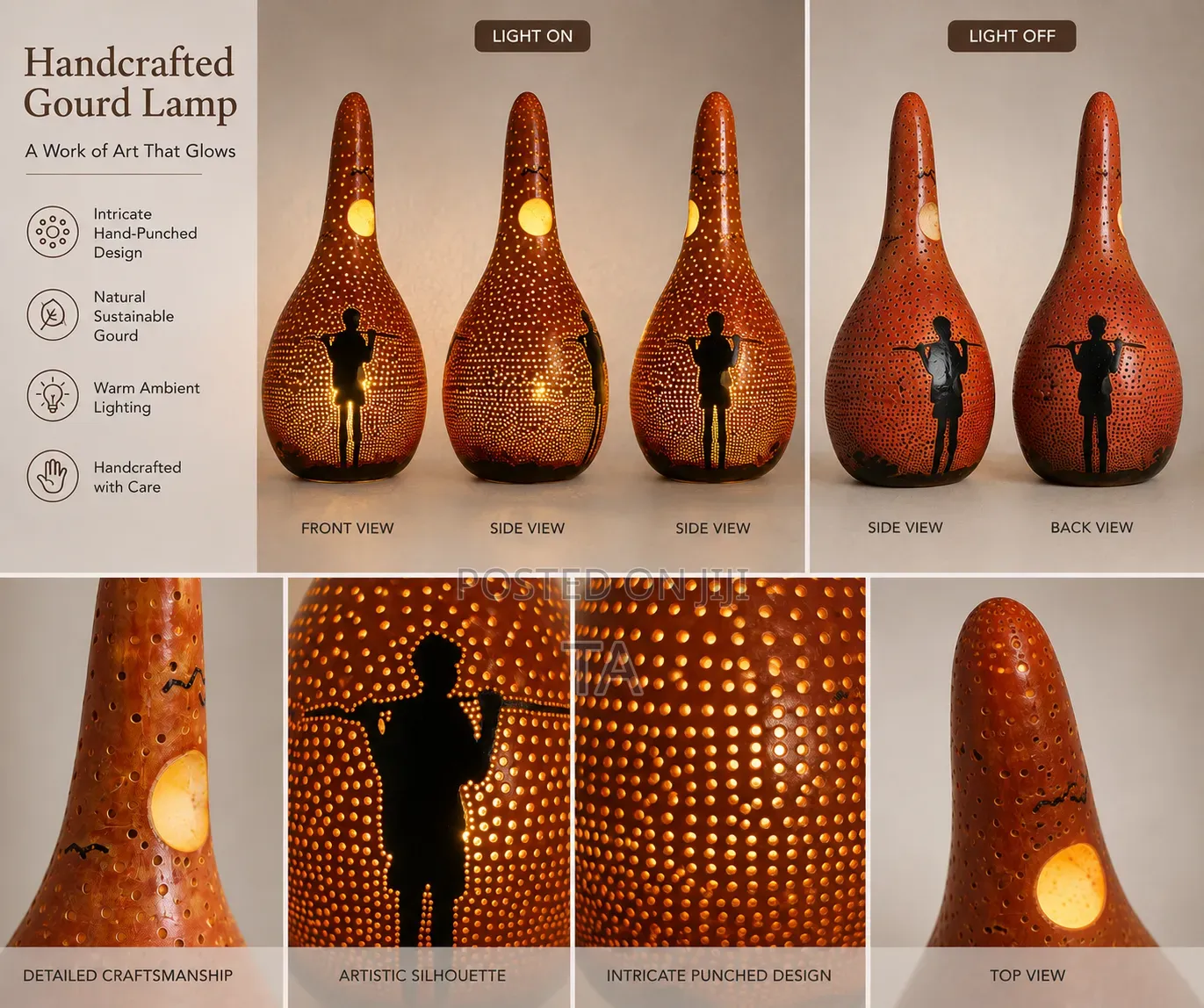 Handcrafted Gourd Lampshade የማስዋቢያ መብራት
የጌጥ መብራት
የቤት ጌጥ
የእጅ ስራ ውጤት