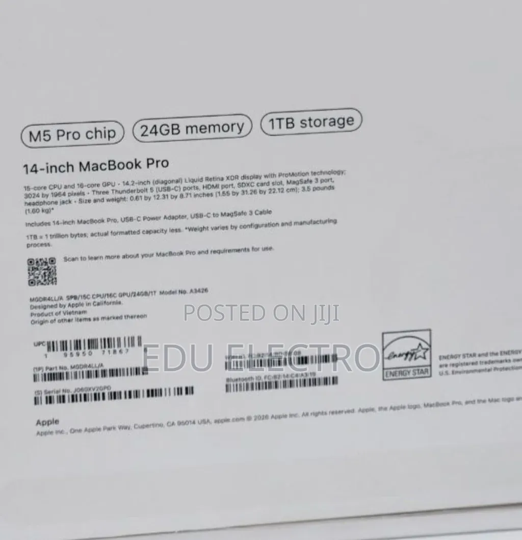 New Laptop Apple MacBook Pro 2025 M5 24GB Apple M5 Pro SSD 1T