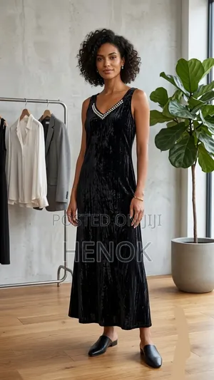Crushed Velvet Dress With Embellished Neckline