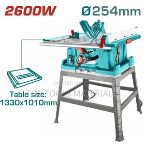 TOTAL TS526043 Industrial Table Saw With a Turquoise Housing.