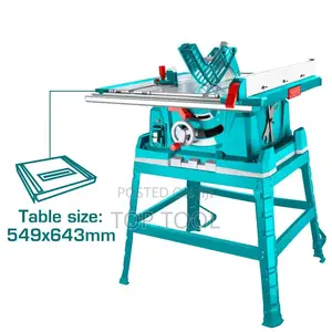 TOTAL TS526043 Industrial Table Saw With a Turquoise Housing.