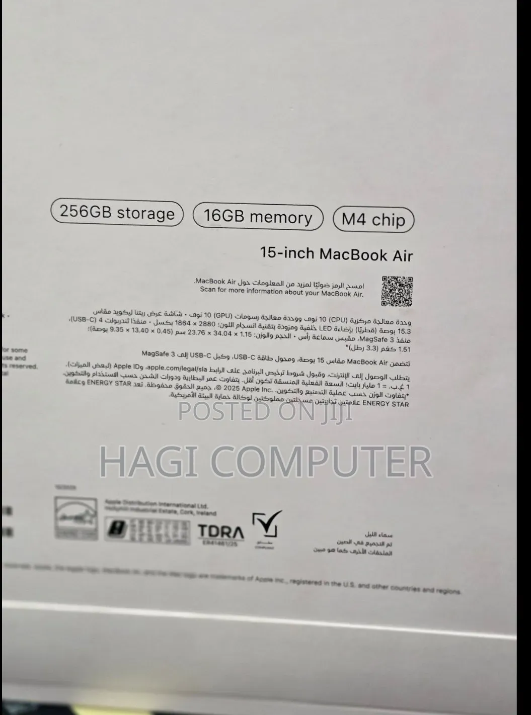 New Laptop Apple MacBook Air 2025 M4 16GB Apple M4 SSD 256GB