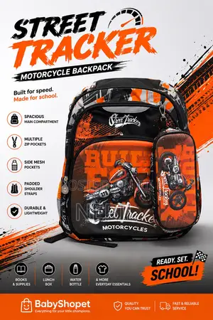 Street Tracker Motorcycle School Backpack for Boys